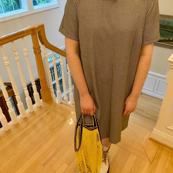 Zara Houndstooth Shift Dress, Faux Leather Collar - Picture 3 of 4